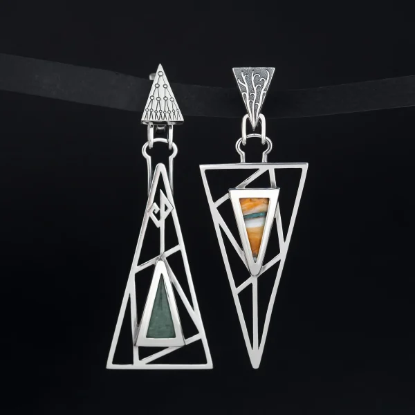 Silver earrings with aventurine transformers long oxidation 925