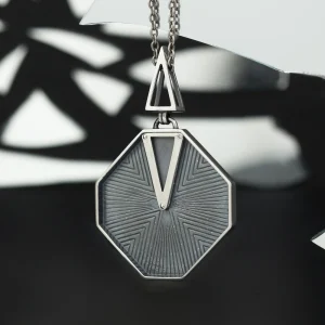 Large silver pendant with stones geometric design author's decoration