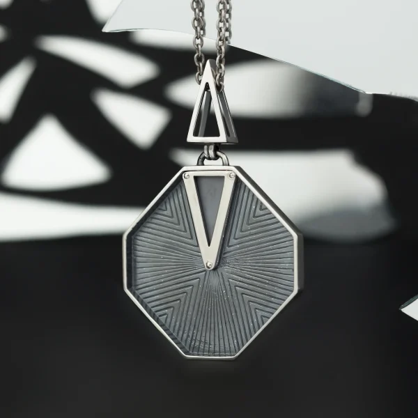 Large silver pendant with stones geometric design author's decoration