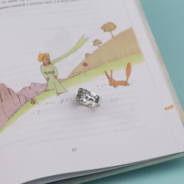 Ring "Der Fuchs und der kleine Prinz" vor dem Hintergrund des Buches "Der kleine Prinz".