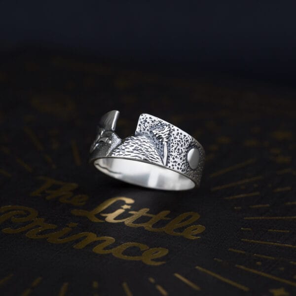 Ring aus der Sammlung "Exlibris" mit geprägten Ornamenten, Nahaufnahme.